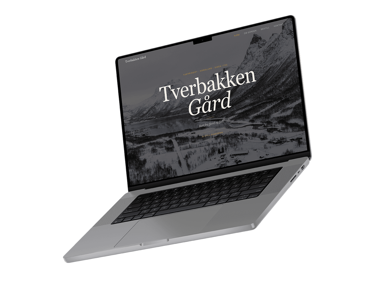 Tverbakken Gård nettside på MacBook